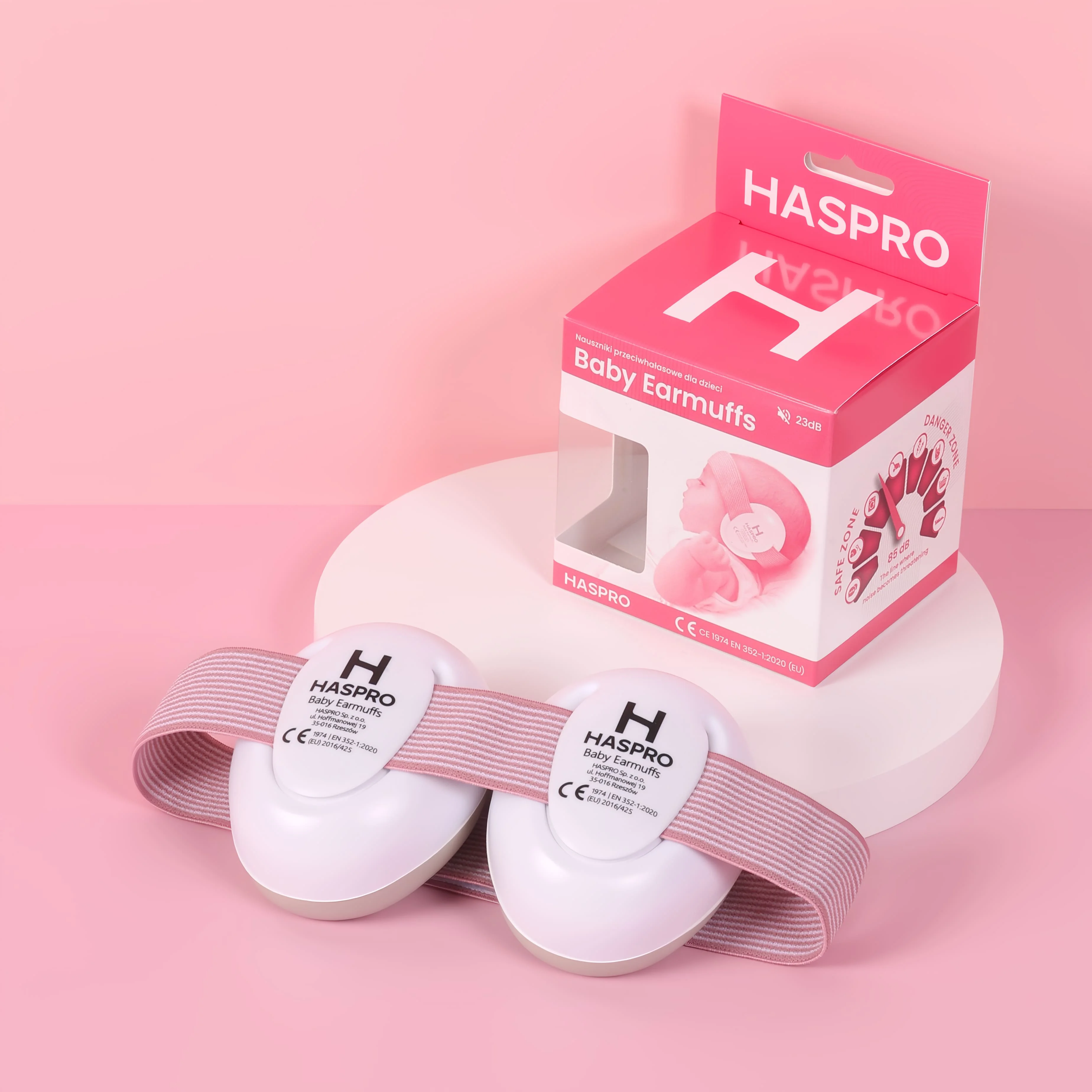 HASPRO Baby Earmuffs PINK 0+ różowe nauszniki dla dzieci i niemowląt, 1 sztuka
