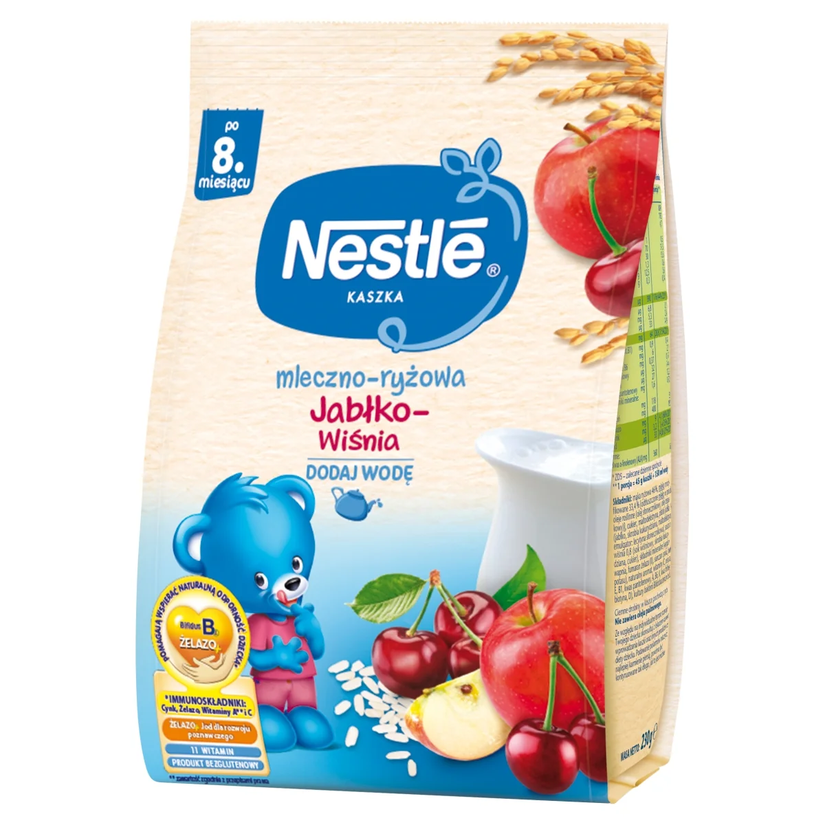 Nestle kaszka mleczno-ryżowa po 8. miesiącu o smaku jabłko-wiśnia, 230 g