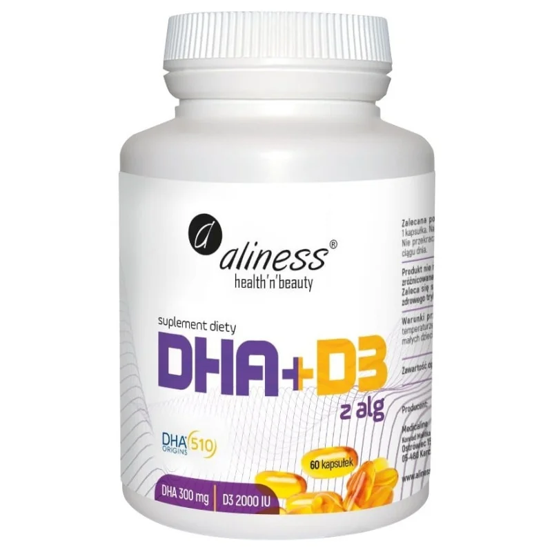 Aliness® Omega DHA 300 mg z alg + D3 2000IU 60 kapsułek