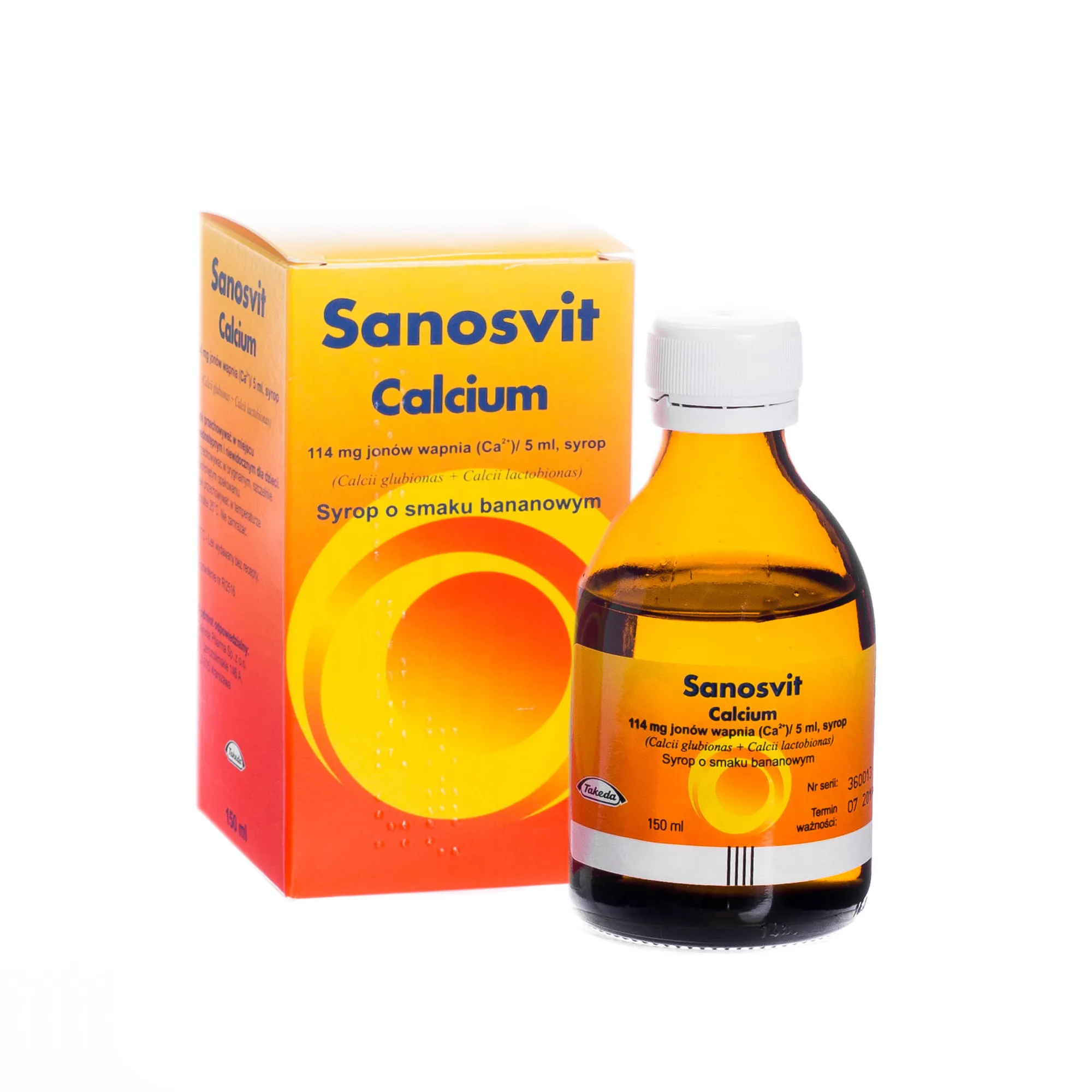 Sanosvit Calcium - syrop o smaku bananowym, 150 ml. 