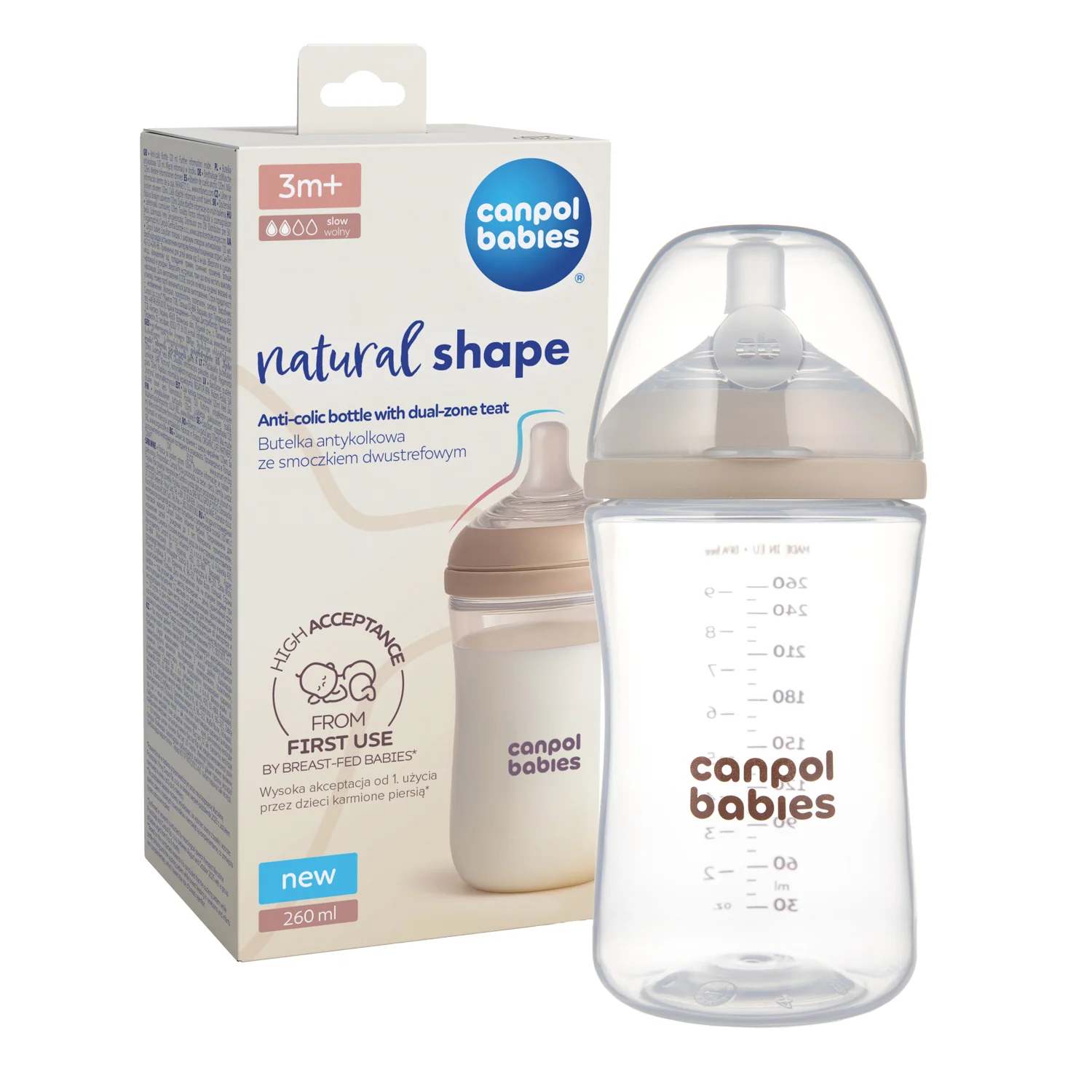 Canpol Babies Natural Shape butelka ze smoczkiem dwustrefowym 250 ml, 1 sztuka