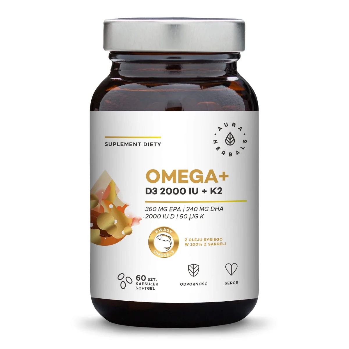 Aura Herbals Omega+ Witamina D3 2000 IU+ K2 60 kapsułek