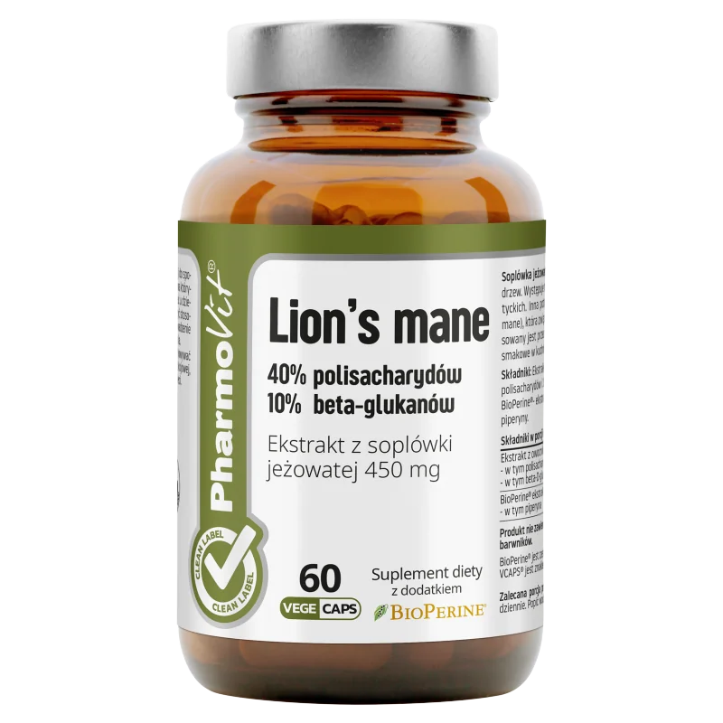Pharmovit Lion’s Mane 40% polisacharydów 10% beta-glukanów 60 kapsułek