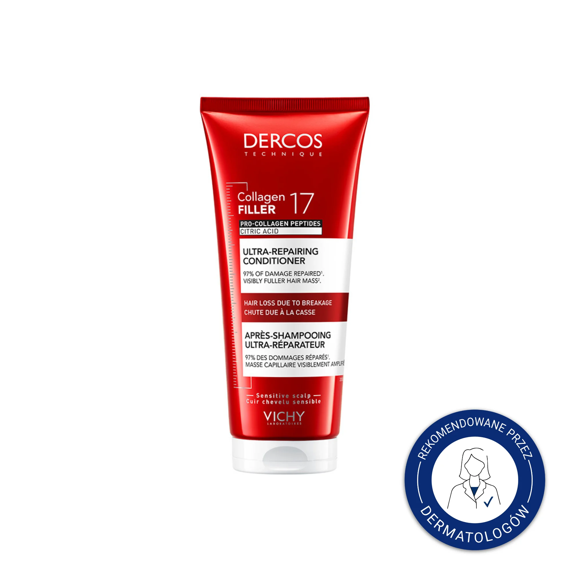 Vichy Dercos Collagen 17 Filler ultraregenerująca odżywka do włosów, 200 ml