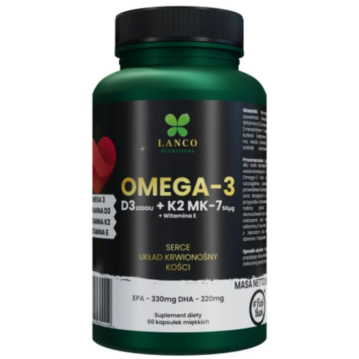 Lanco Nutritions Omega-3 D3 + K2 MK-7 + witamina E 60 kapsułek