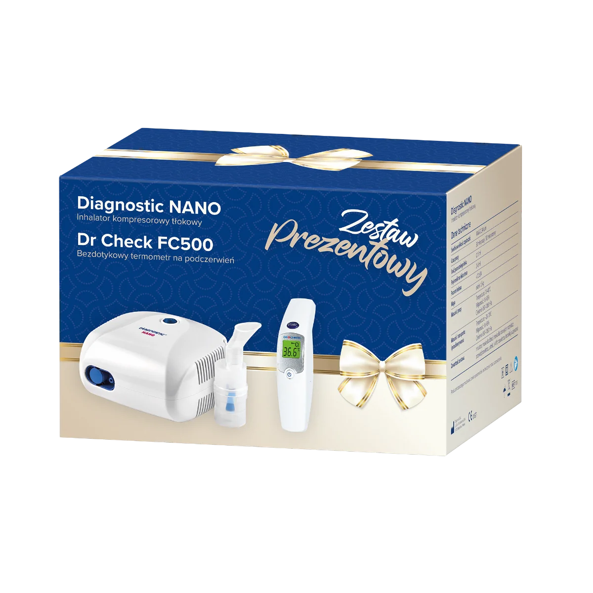 Zestaw inhalator Diagnostic Nano + Termometr Dr Check FC500 2 sztuki