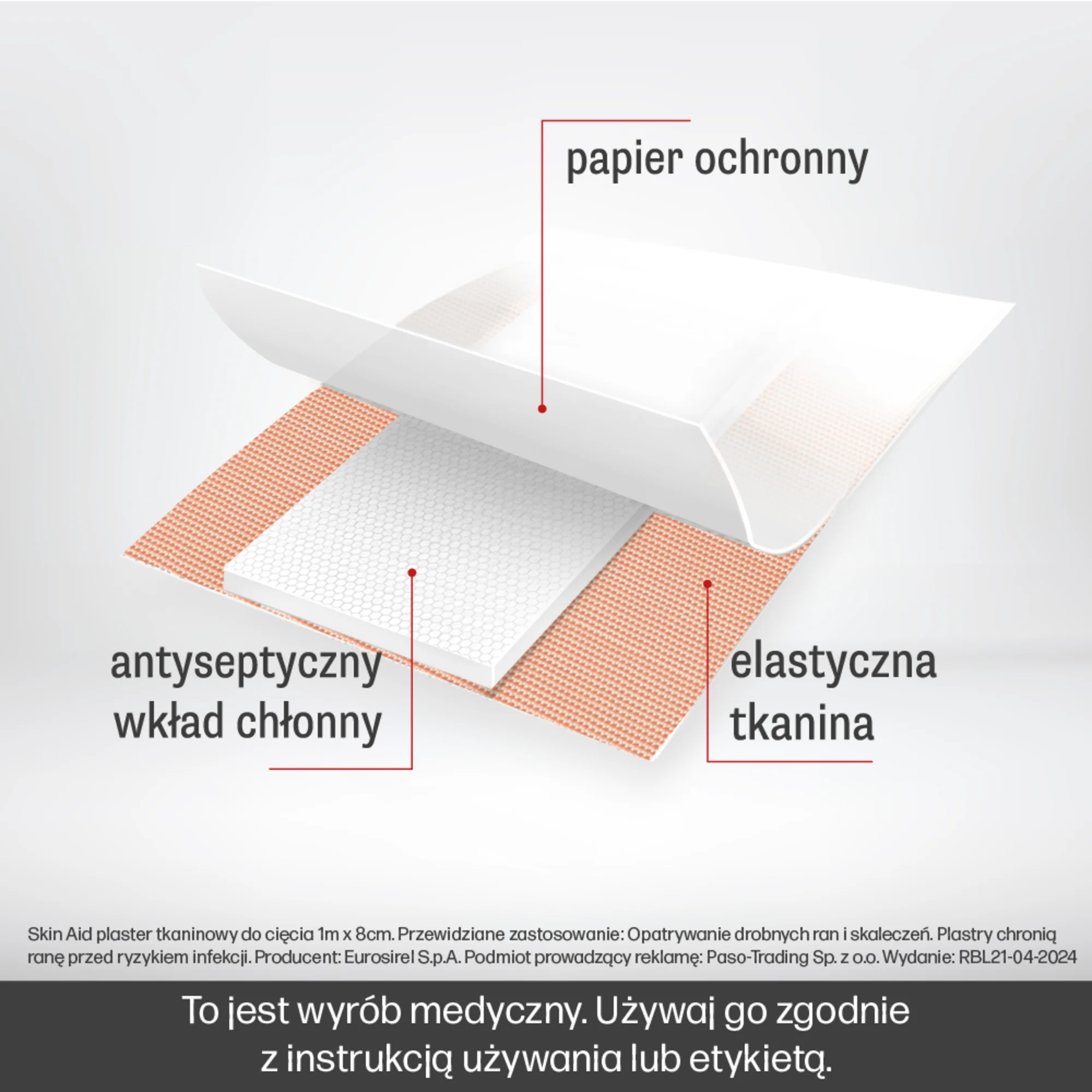 Skin Aid Plaster tkaninowy do cięcia 1 m x 8 cm, 1 sztuka