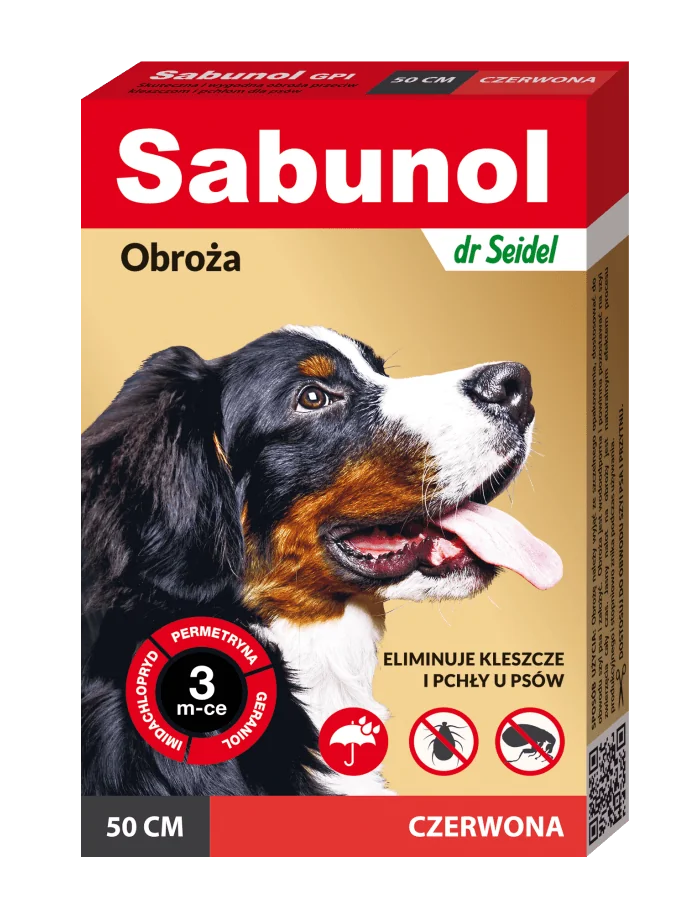 dr Seidel Sabunol GPI obroża przeciw pchłom i kleszczom dla psów ozdobna czerwona, 1 szt.