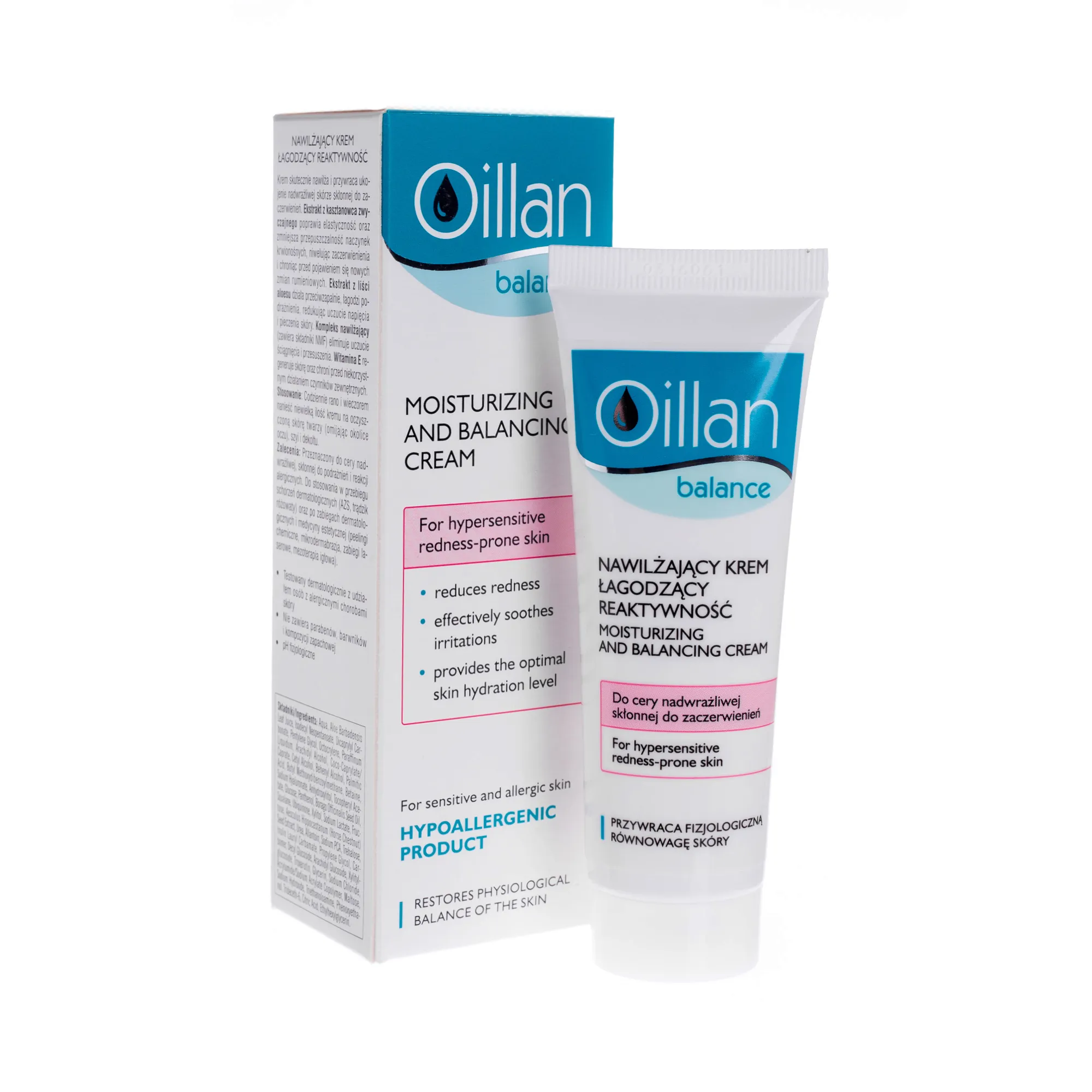 Oillan Balance, nawilżający krem łagodzący reaktywność, do skóry wrażliwej i alergicznej, 40 ml 