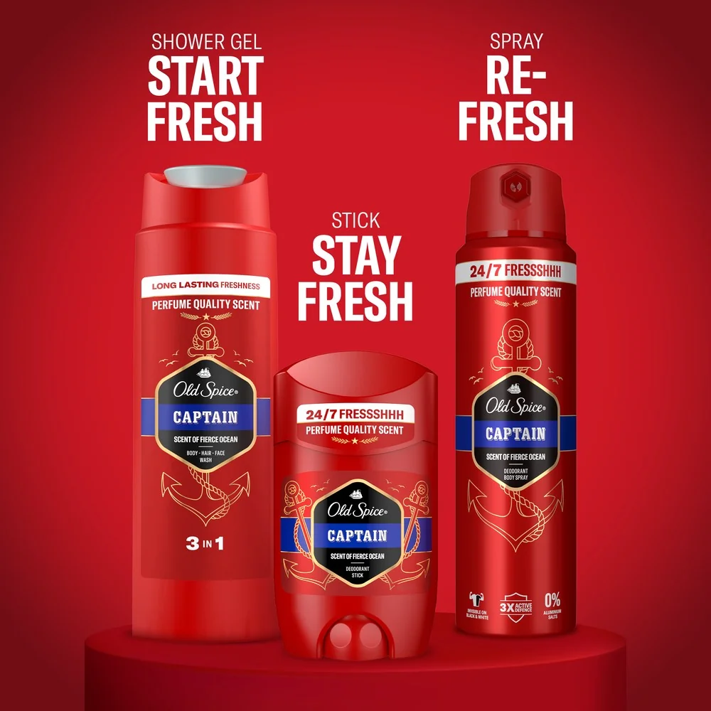Old Spice Capitan Zestaw Podarunkowy dezodorant w sztyfcie, 50 ml + dezodorant w sprayu, 150 ml + żel pod prysznic, 250 ml