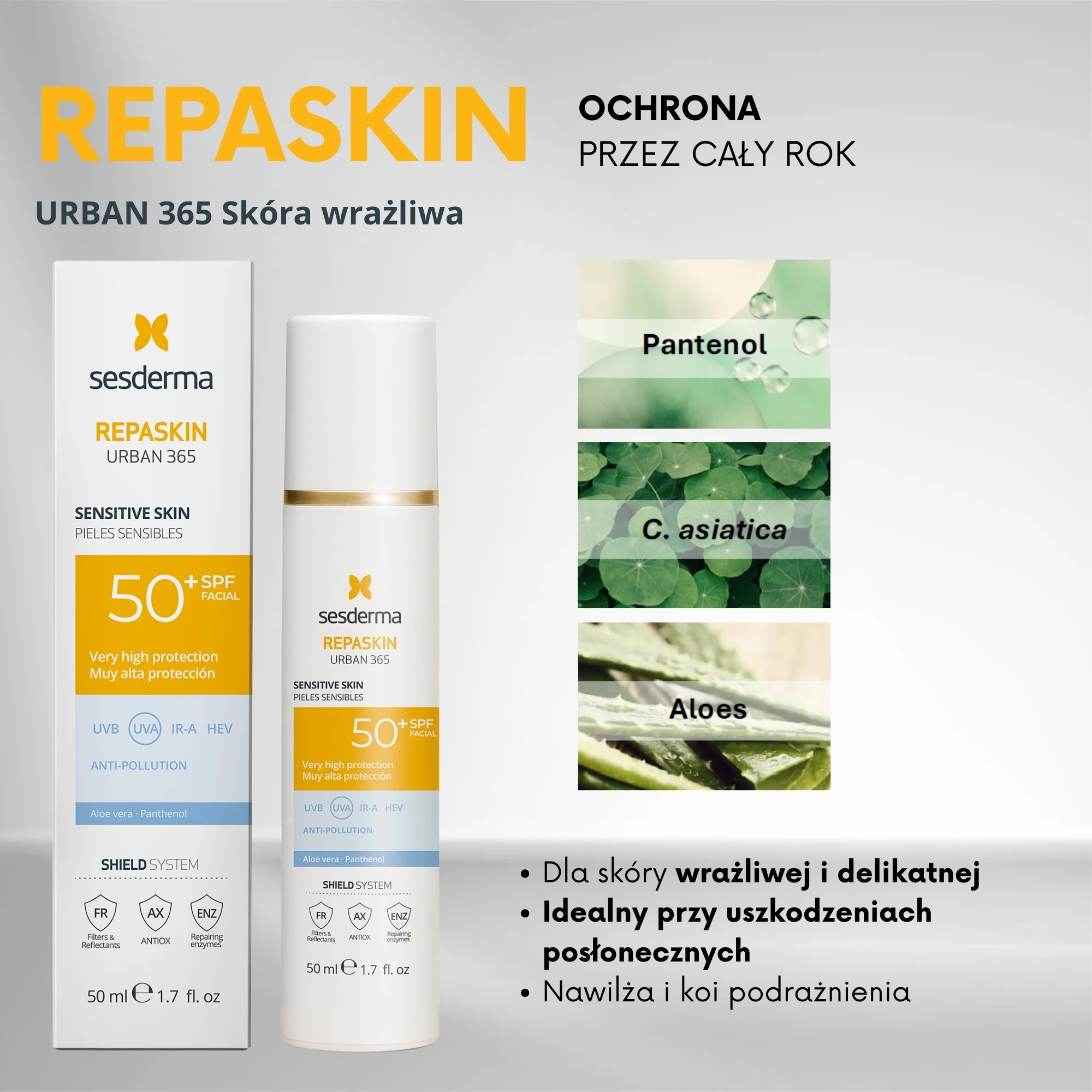 Sesderma Repaskin Urban 365 Skóra Wrażliwa krem do twarzy SPF 50+, 50 ml