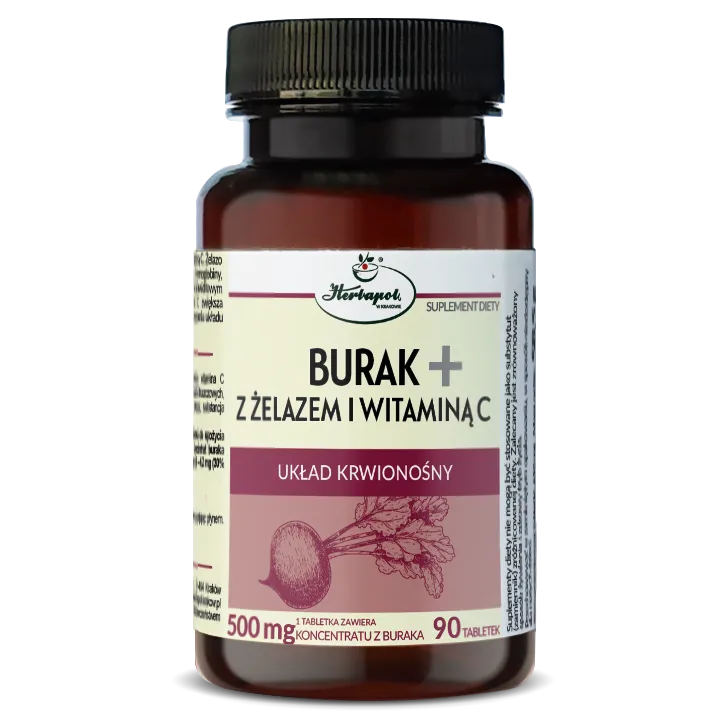 Burak + z żelazem i witaminą C, suplement diety, 90 tabletek