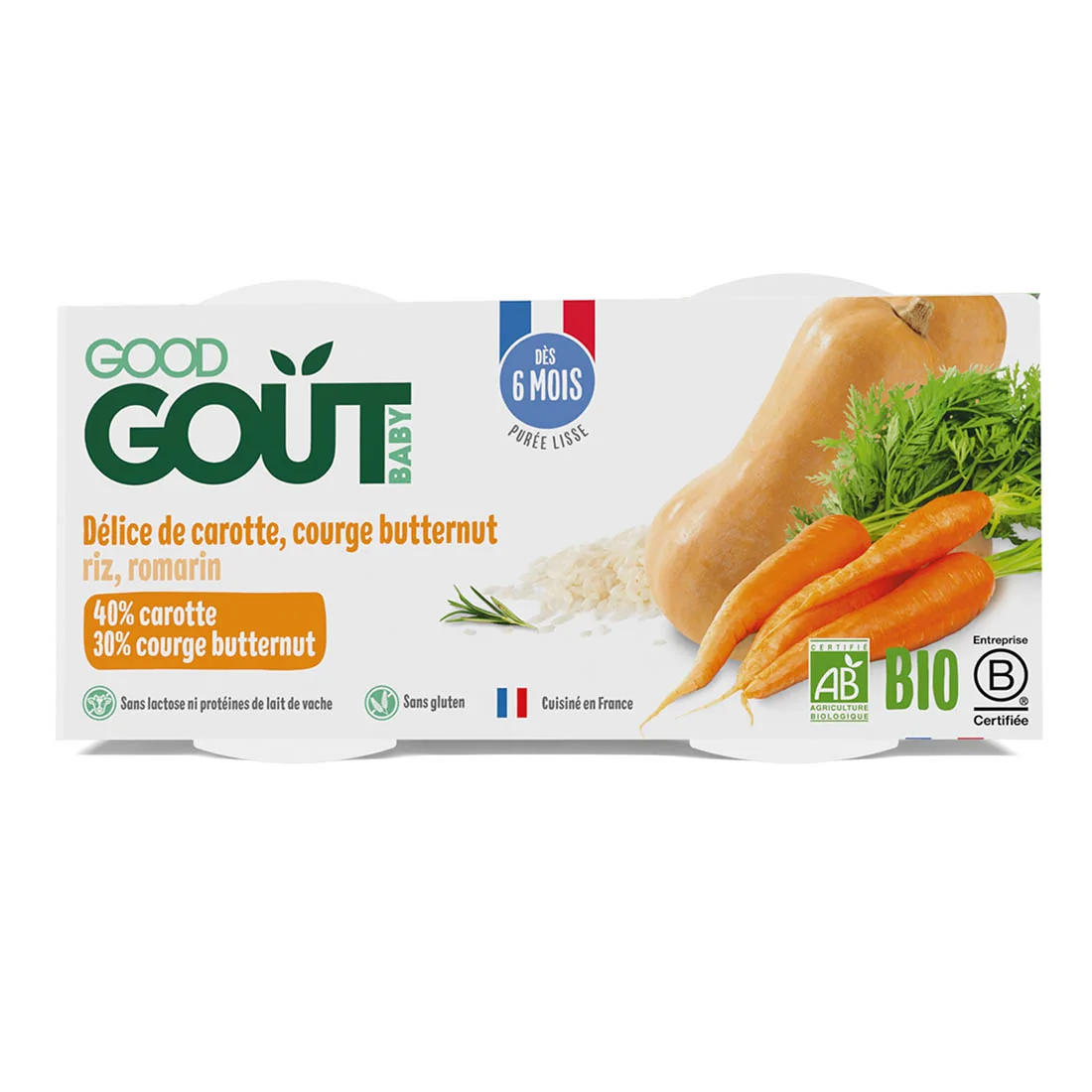 Good Gout BIO puree z dyni piżmowej i marchewki, 2 x 190 g