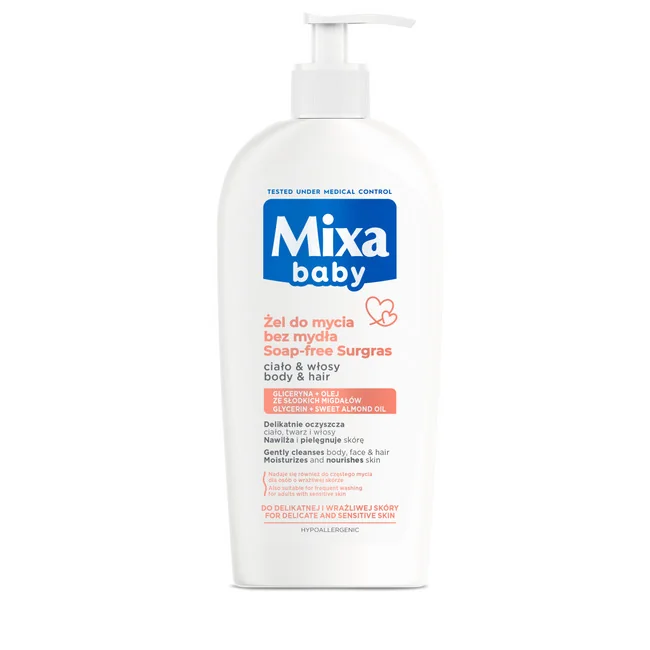 Mixa Baby żel do mycia ciała i włosów dla dzieci, bez mydła, 400 ml