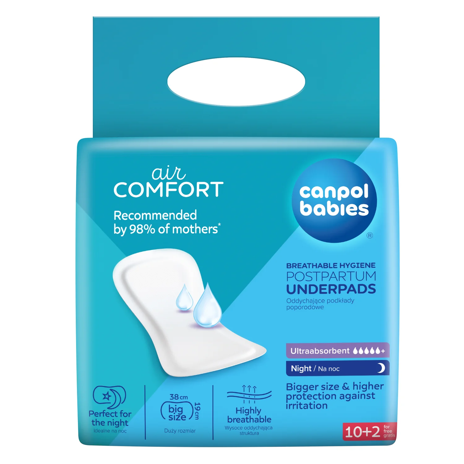 Canpol Babies airCOMFORT podkłady poporodowe na noc 12 sztuk