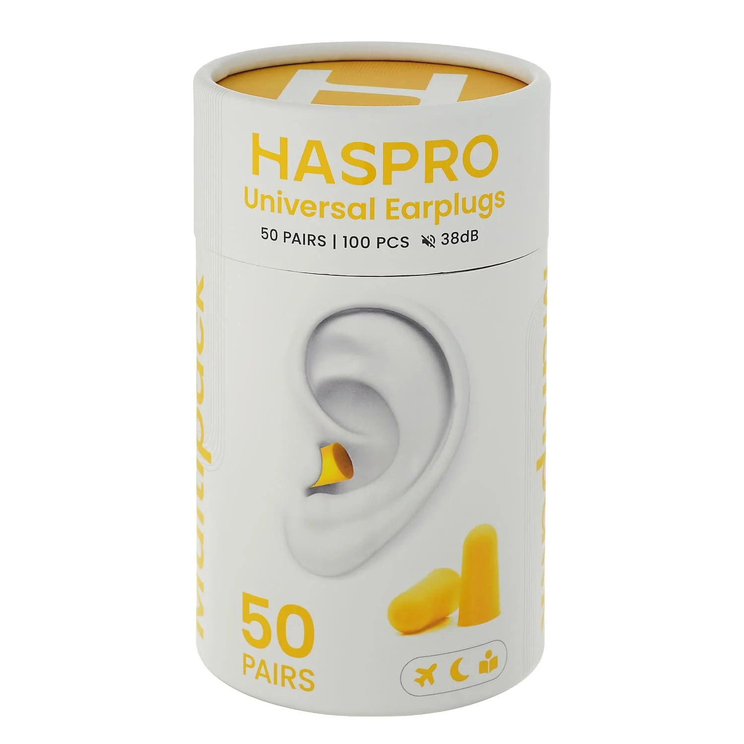 Haspro Tube50 stopery do uszu, kolor żółty, 50 par