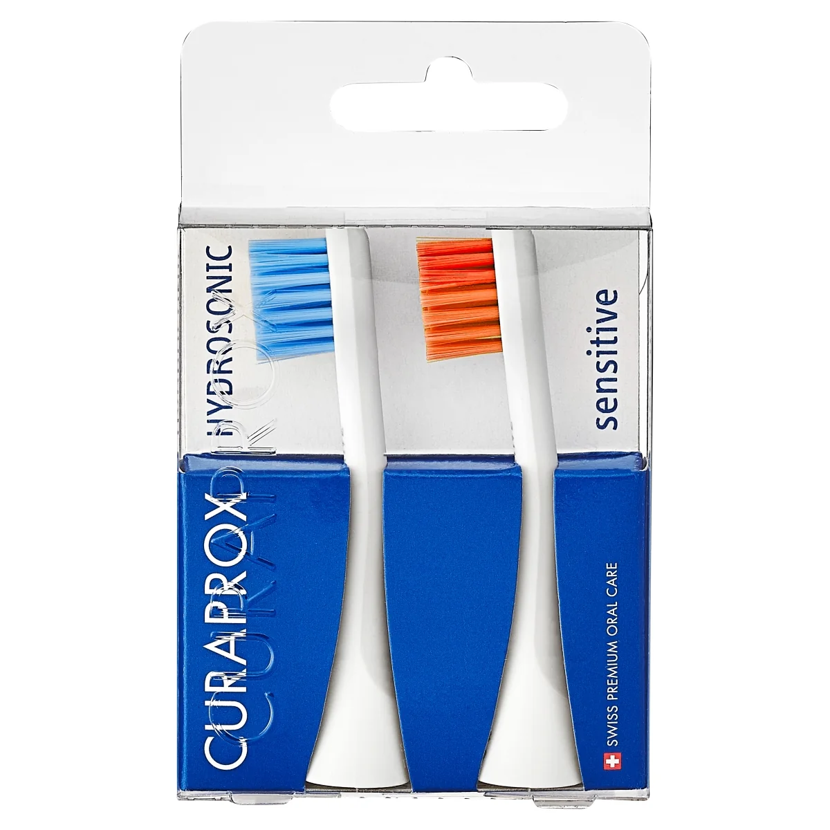 Curaprox Hydrosonic Sensitive Duo końcówki szczoteczki sonicznej niebieska i pomarańczowa, 2 sztuki
