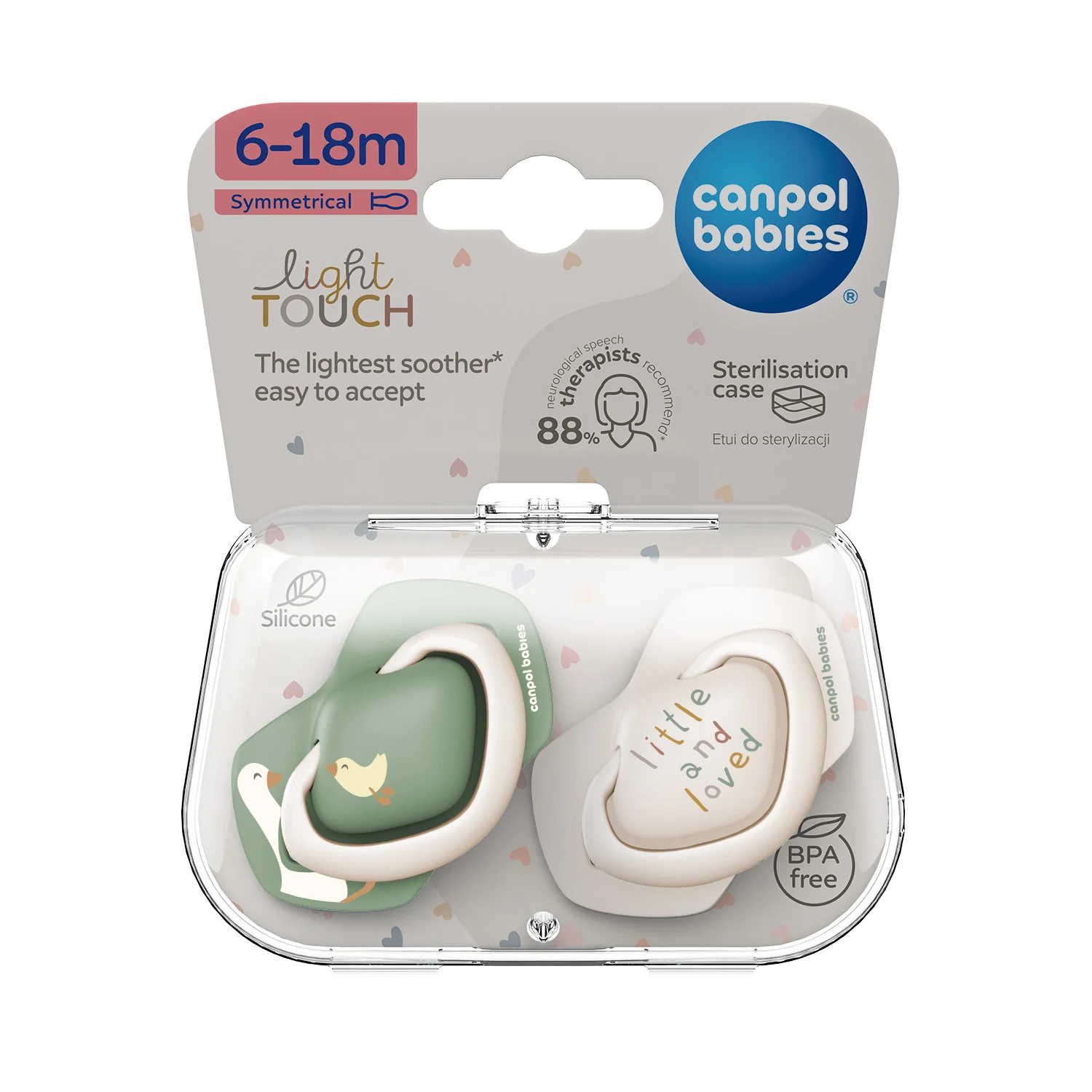 Canpol Babies lightTOUCH Smoczek silikonowy 6-18m symetryczny GOOSE, 2 sztuki