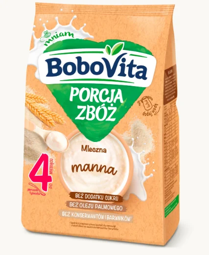 BoboVita Porcja Zbóż, kaszka mleczna manna po 4 miesiącu, 210 g Porcja Zbóż mleczna manna, 210 g