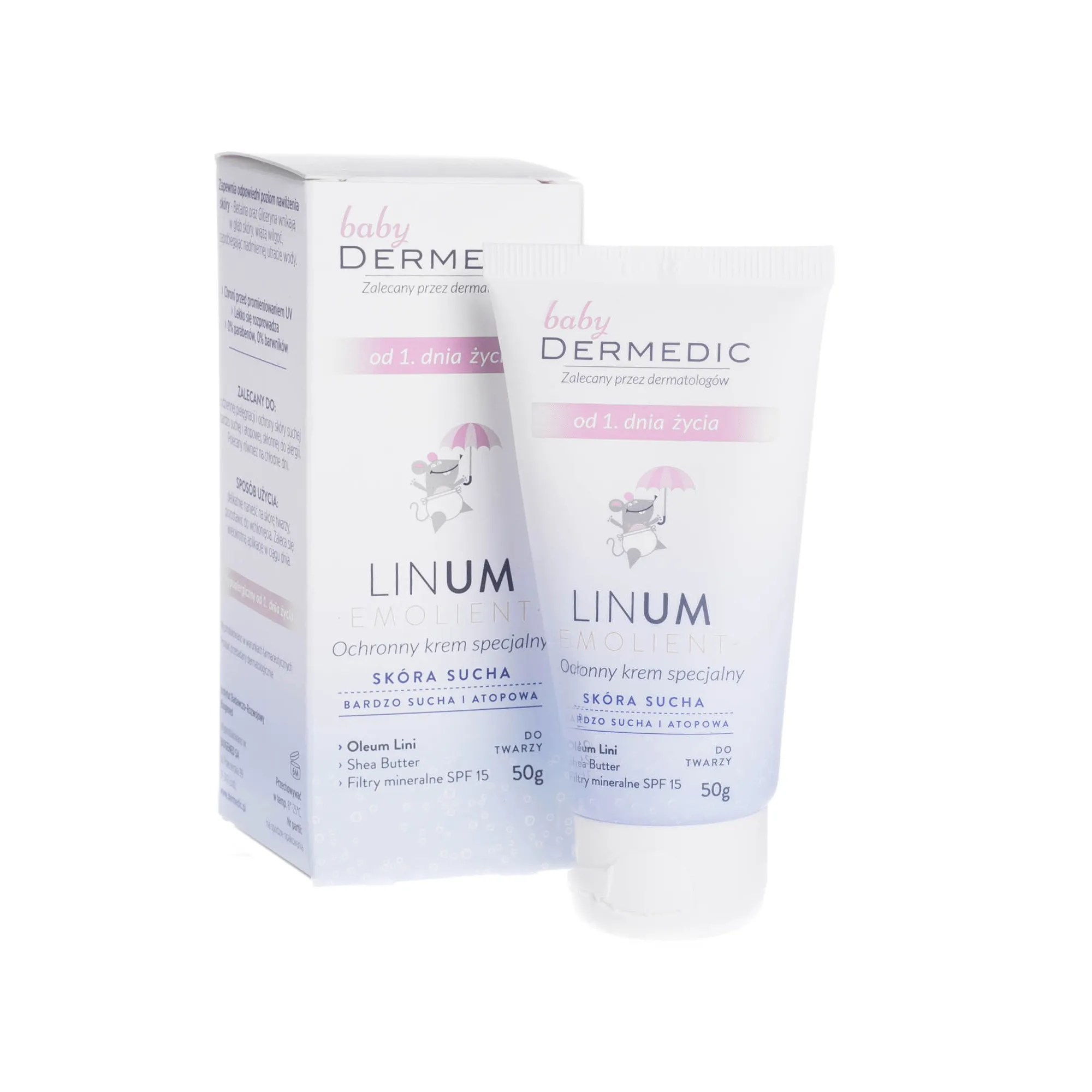 Dermedic Emolient Linum Baby, ochronny krem specjalny SPF 15, od 1. dnia życia, 50 g 