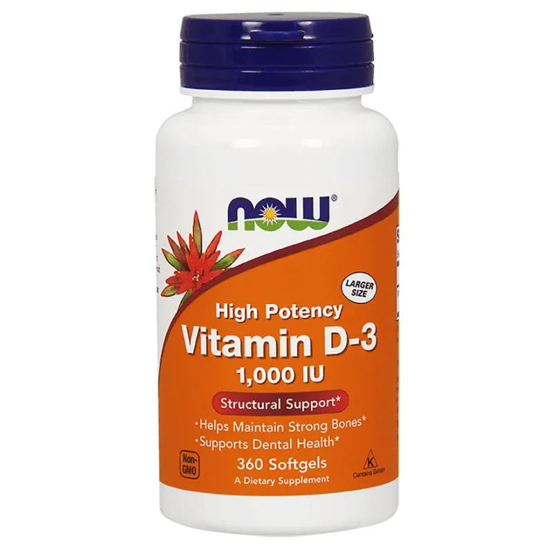 Now Foods Vitamin D3 1000 IU, suplement diety,  360 kapsułek