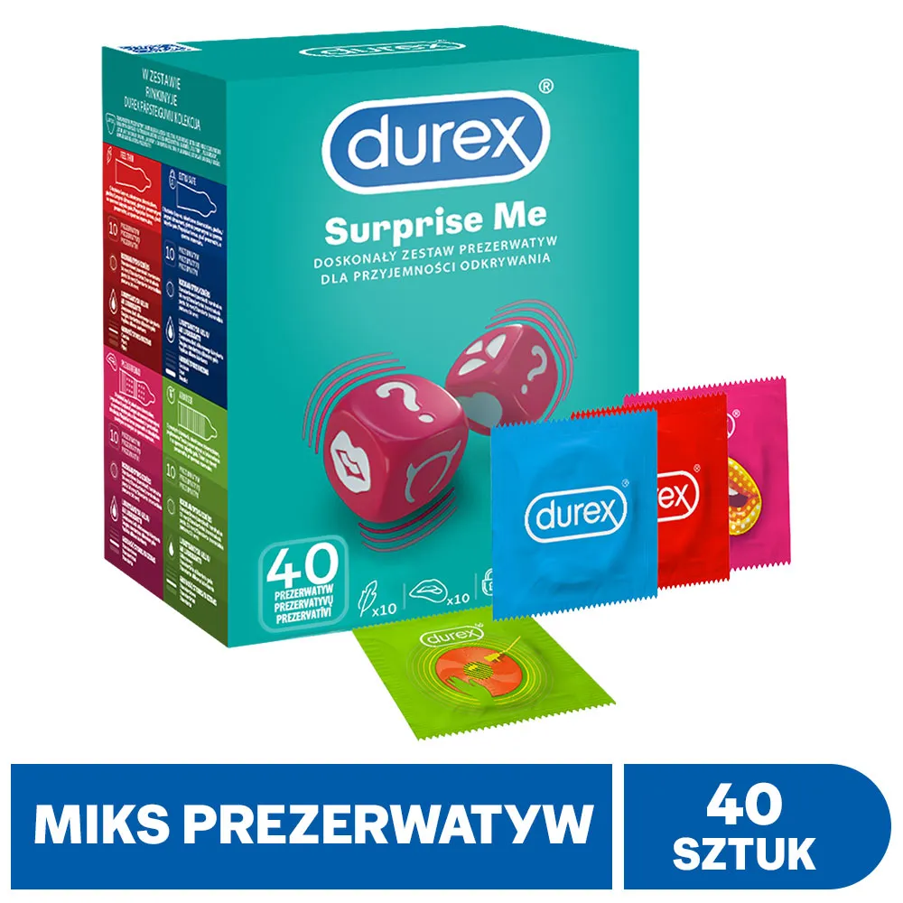 Durex Surprise Me, zestaw prezerwatyw, 40 sztuk