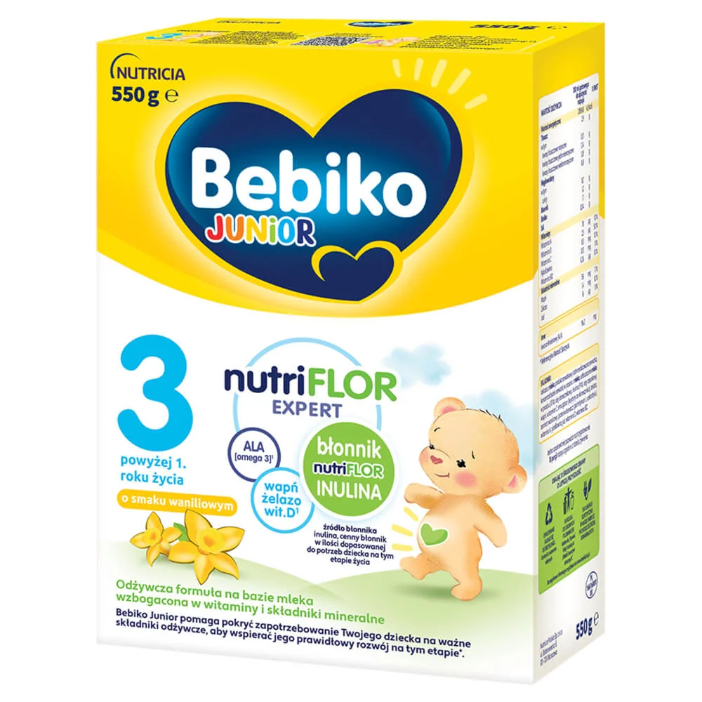 Bebiko Junior 3 odżywcza formuła na bazie mleka dla dzieci powyżej 1. roku o smaku waniliowym, 550 g