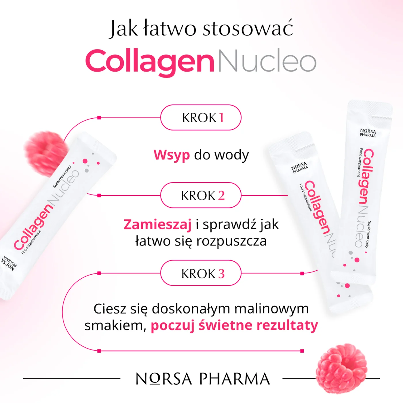 Norsa Pharma Collagen Nucleo smak malinowy, 30 saszetek