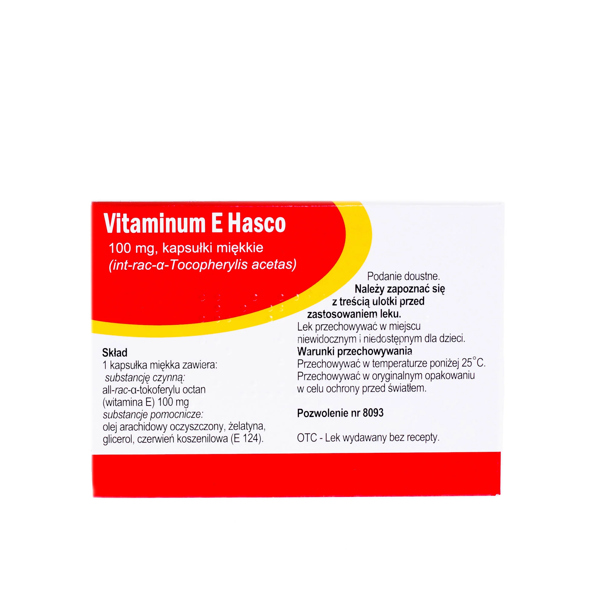 Vitaminum E Hasco, ( int-rac-aTocopherylis acetas 100 mg ), 30 kapsułek 