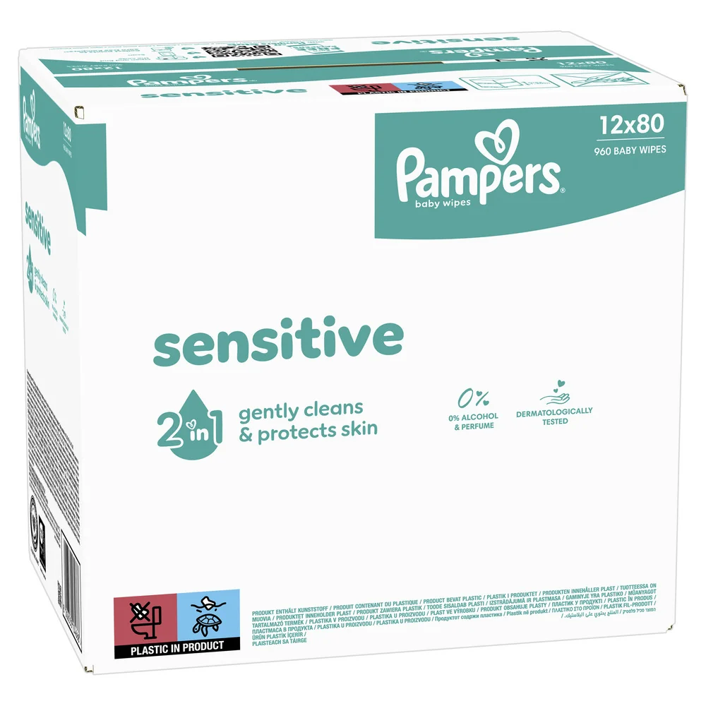 Pampers Sensitive chusteczki nawilżane dla dzieci, 12 x 80 sztuk