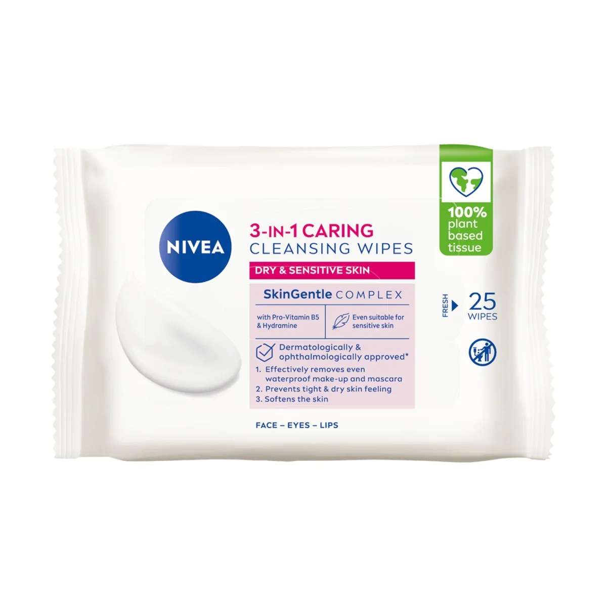 Nivea Nawilżane chusteczki do demakijażu 3 w 1 cera sucha i wrażliwa, 25 szt.