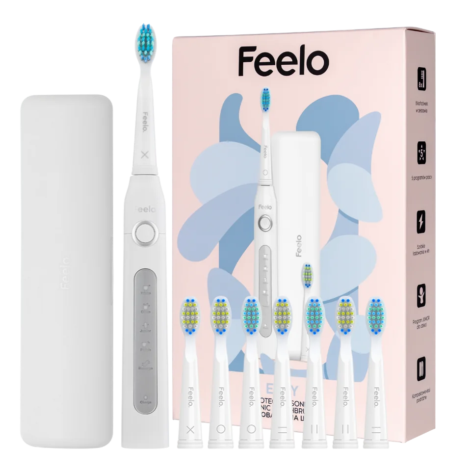 Feelo Easy szczoteczka soniczna z etui podróżnym i 8 końcówkami