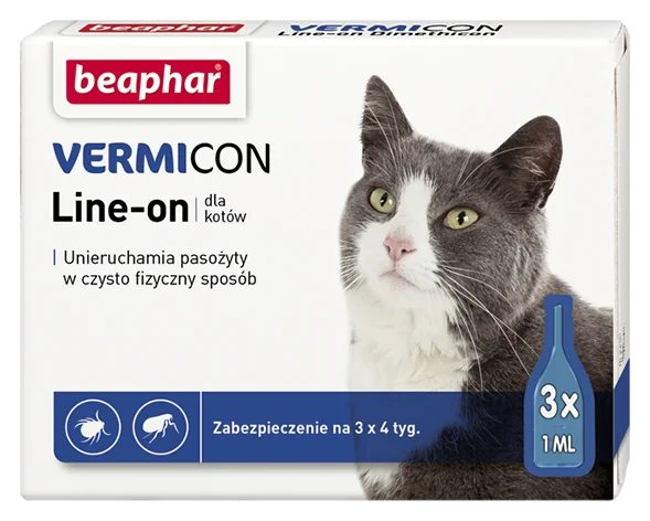 Beaphar Vermicon Line-On CAT krople przeciwpchelne dla kotów, 3 x 1 ml