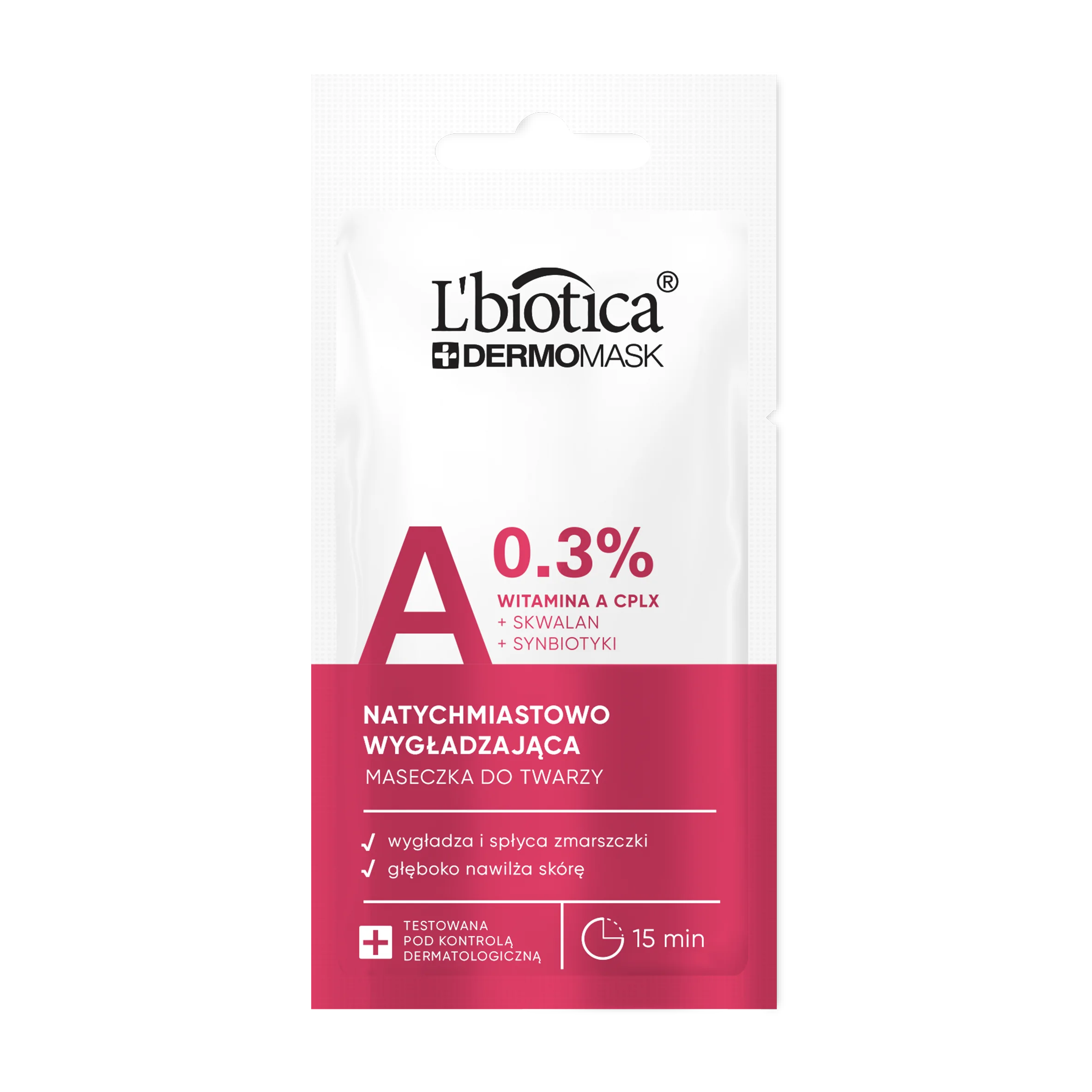 L'biotica Dermomask ekspresowo wygładzająca maska z witaminą A 8ml, 150 ml