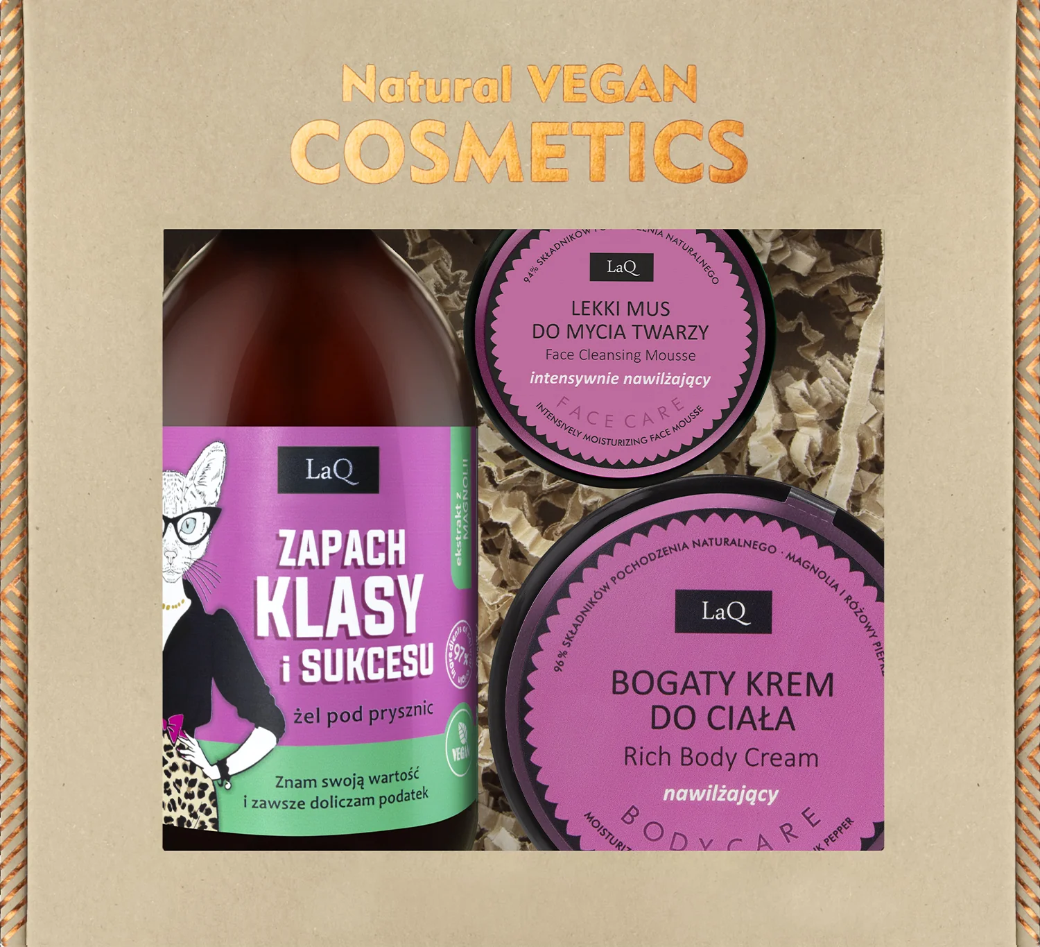 LaQ Zestaw Magnolia Zapach Klasy i Sukcesu żel, 500 ml + masełko do twarzy, 50 ml + mus do twarzy, 40 g