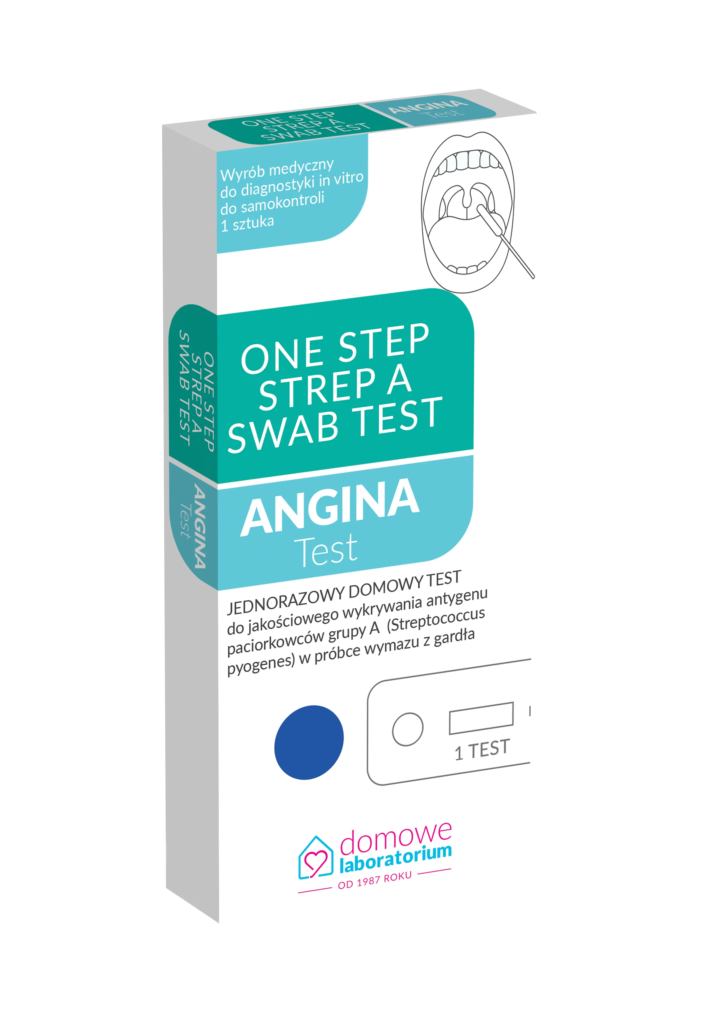 Angina Test Strep A jednorazowy domowy test, 1 sztuka