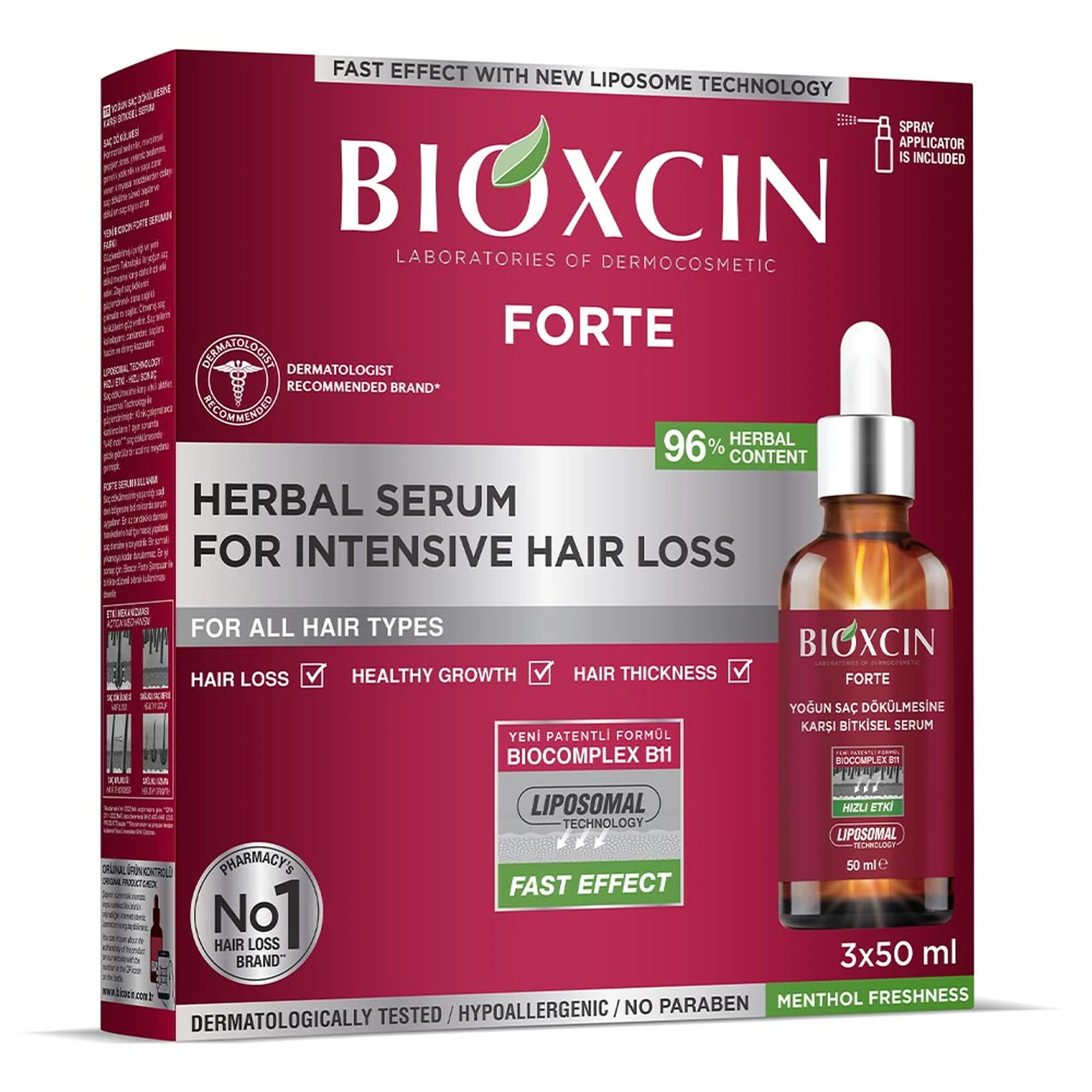 Bioxcin Forte serum przeciw intensywnemu wypadaniu włosów, 3 x 50 ml