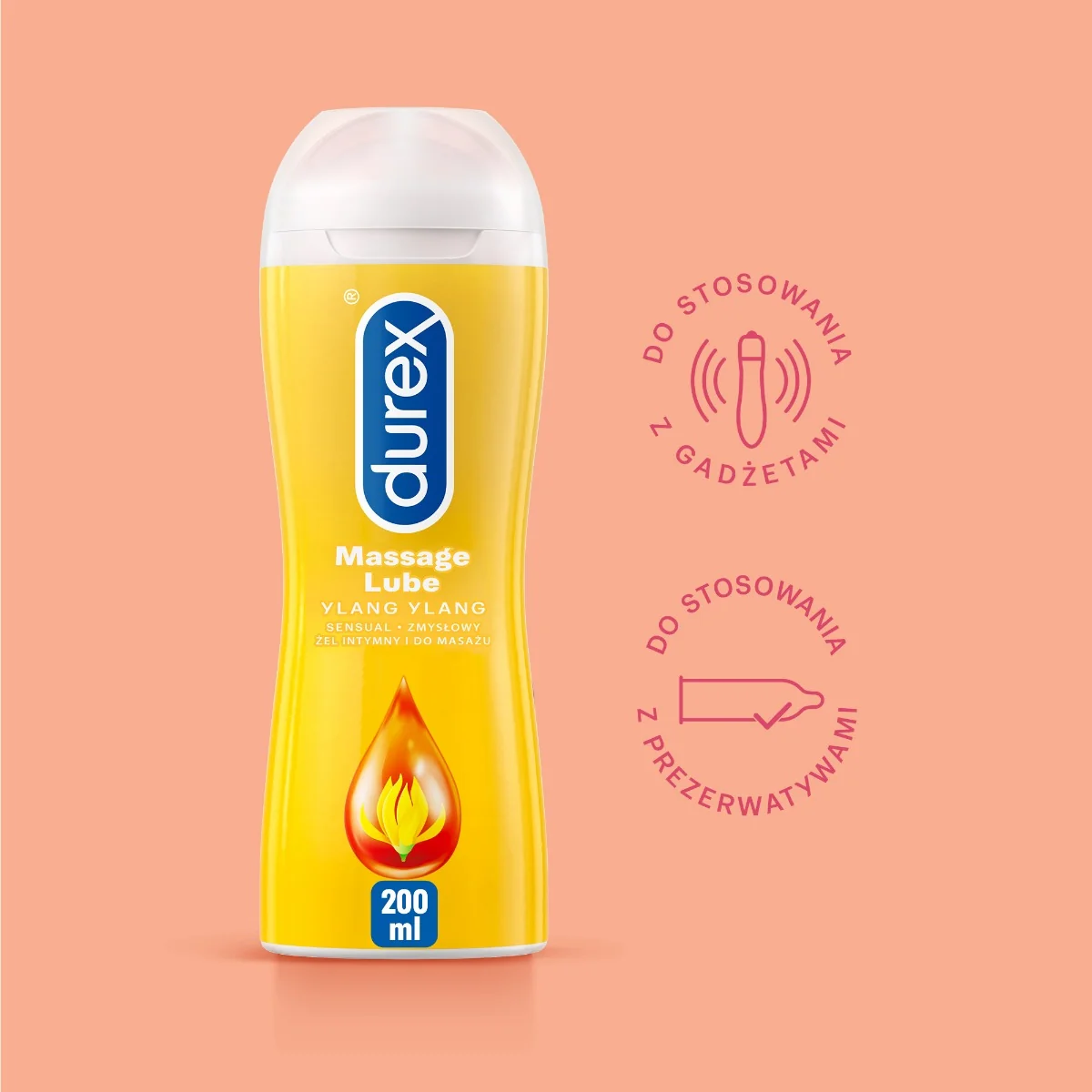 Durex Play nawilżający żel intymny i do masażu z kwiatem Ylang Ylang, 200 ml