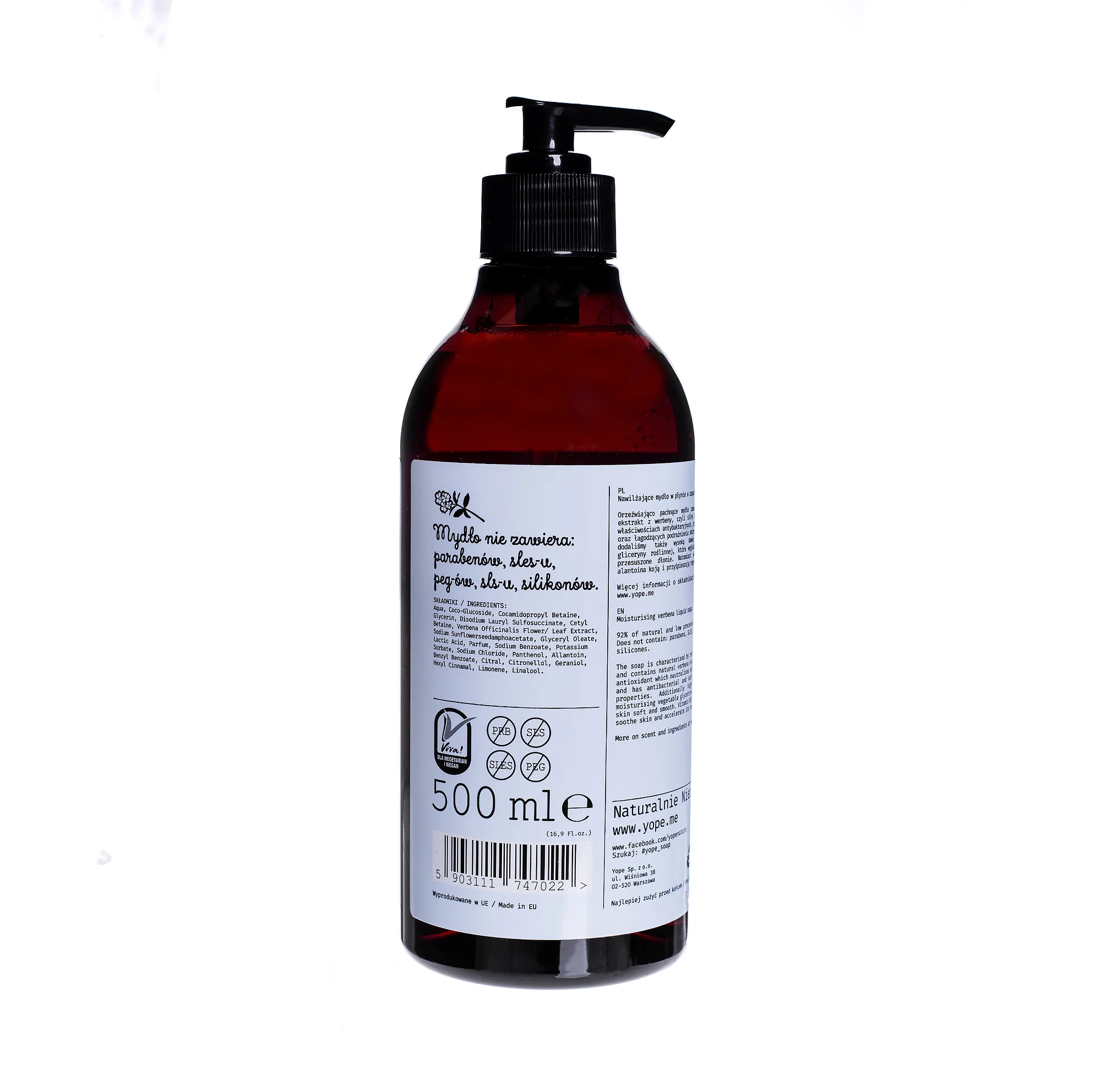 Yope Werbena, naturalne mydło w płynie, 500 ml