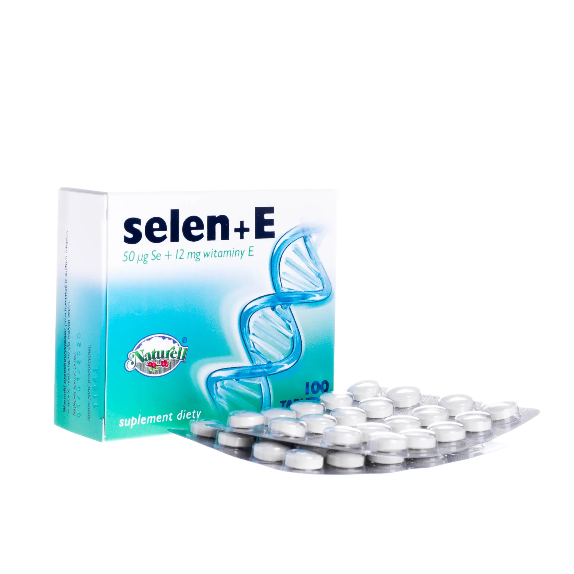 Selen + E 50 µg SE + 12 mg wit. E - 100 tabletek pomagających w ochronie komórek przed stresem 
