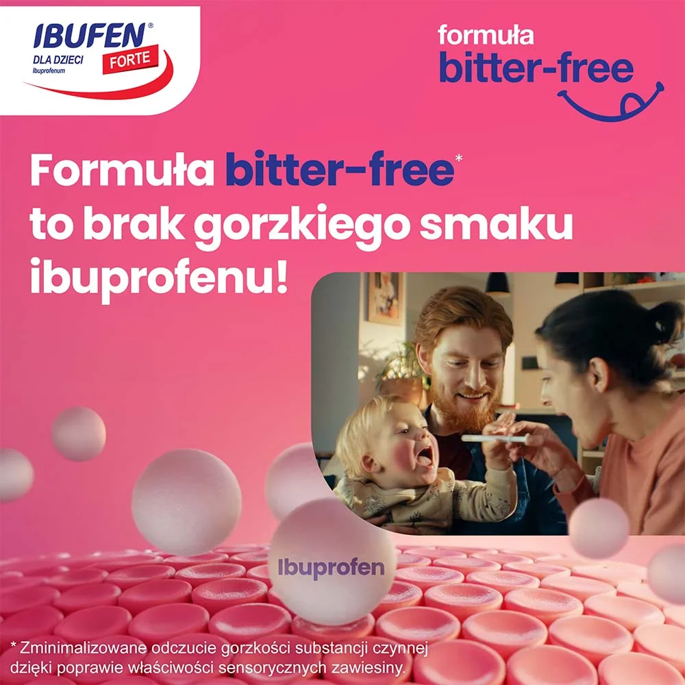 Ibufen dla Dzieci Forte 200mg/5ml, smak malinowy, 100 ml