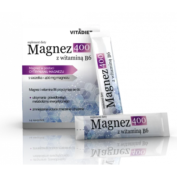 Magnez 400 z witaminą B6 suplement diety, 14 saszetek