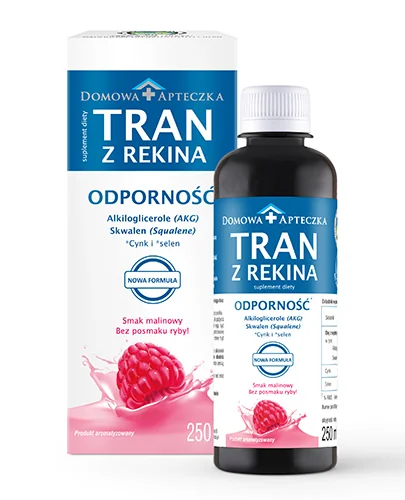 Tran z Rekina suplement diety, smak malinowy, 250 ml
