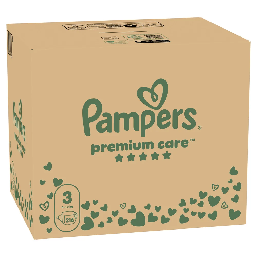 Pampers Premium Care 3 pieluchy, rozmiar 3, 6-10 kg, 216 sztuk