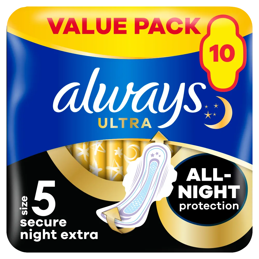 Always Ultra Exnight Protect Plus Podpaski ze skrzydełkami na noc, 2 x 5 szt. 