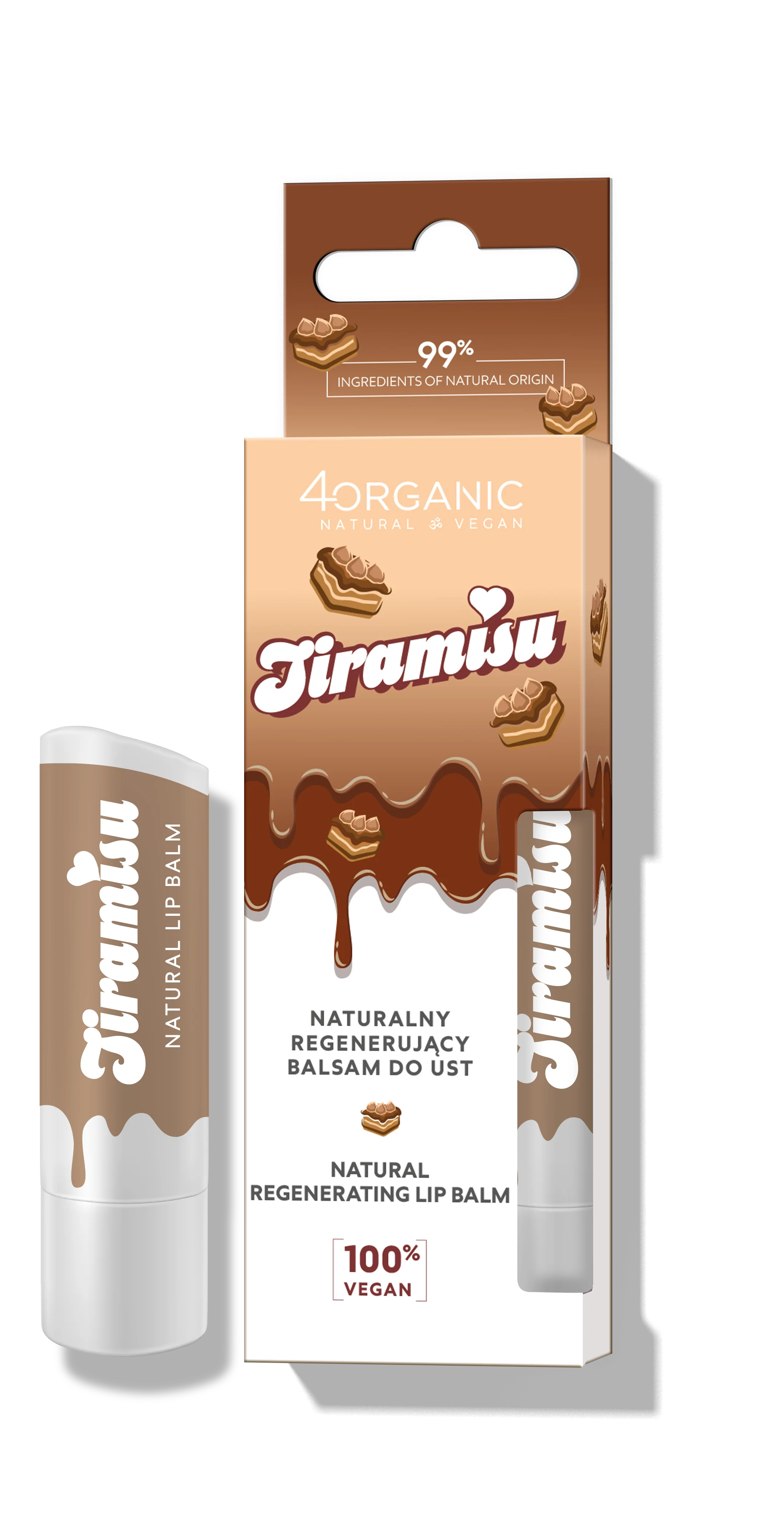 4organic Tiramisu naturalny regenerujący balsam do ust, 5 g