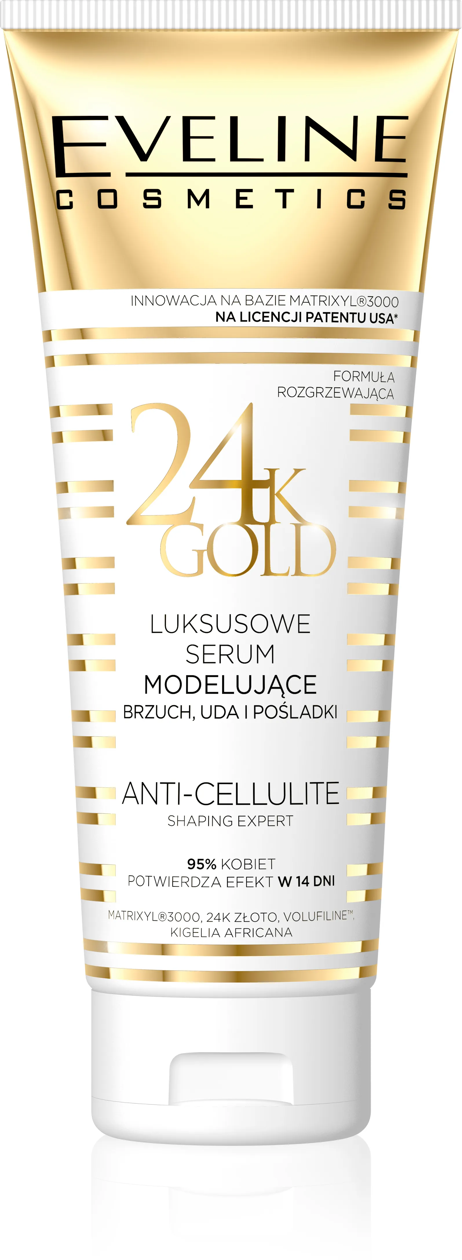 Eveline Cosmetics 24K Gold, luksusowe serum modelujące brzuch, uda i pośladki, anty-cellulitowe, 250 ml