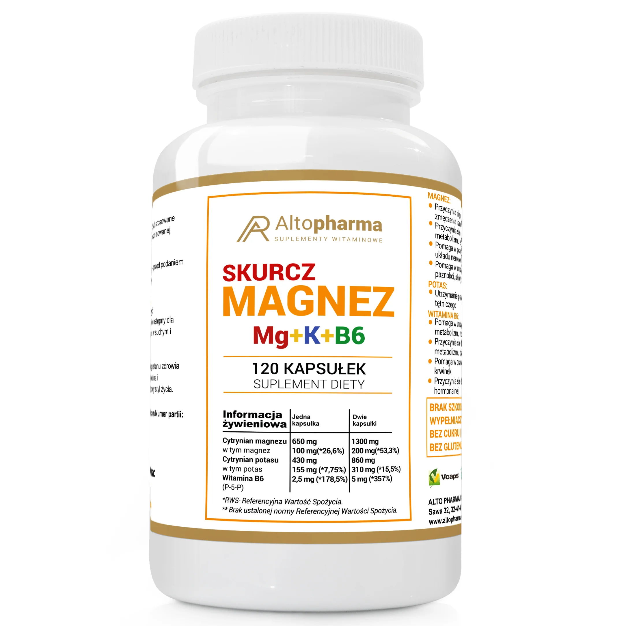 Altopharma Skurcz Magnez Mg + K + B6 120 kapsułek