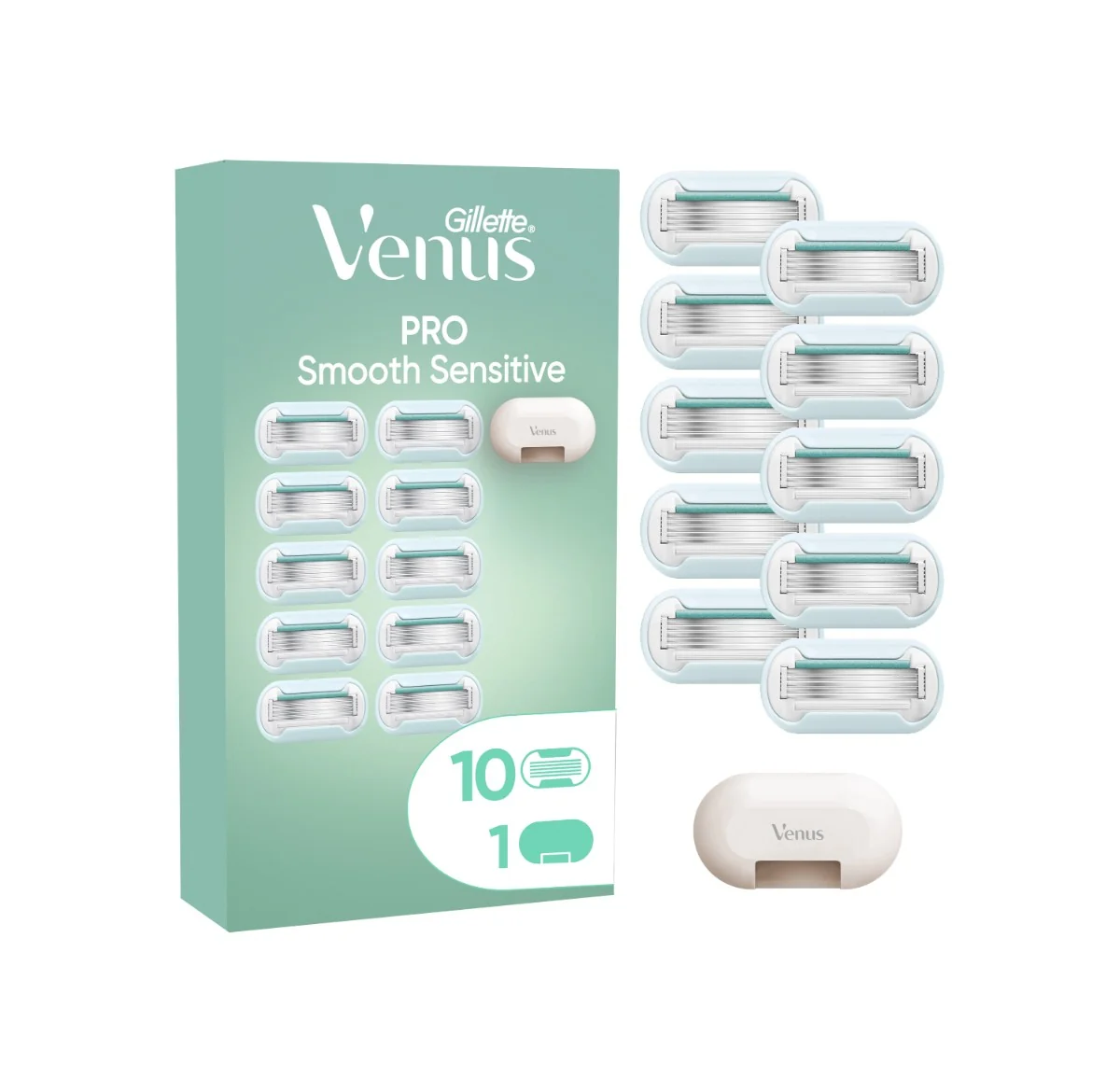 Gillette Venus Pro Smooth Sensitive wymienne główki do maszynki dla kobiet, 10 sztuk + osłonka