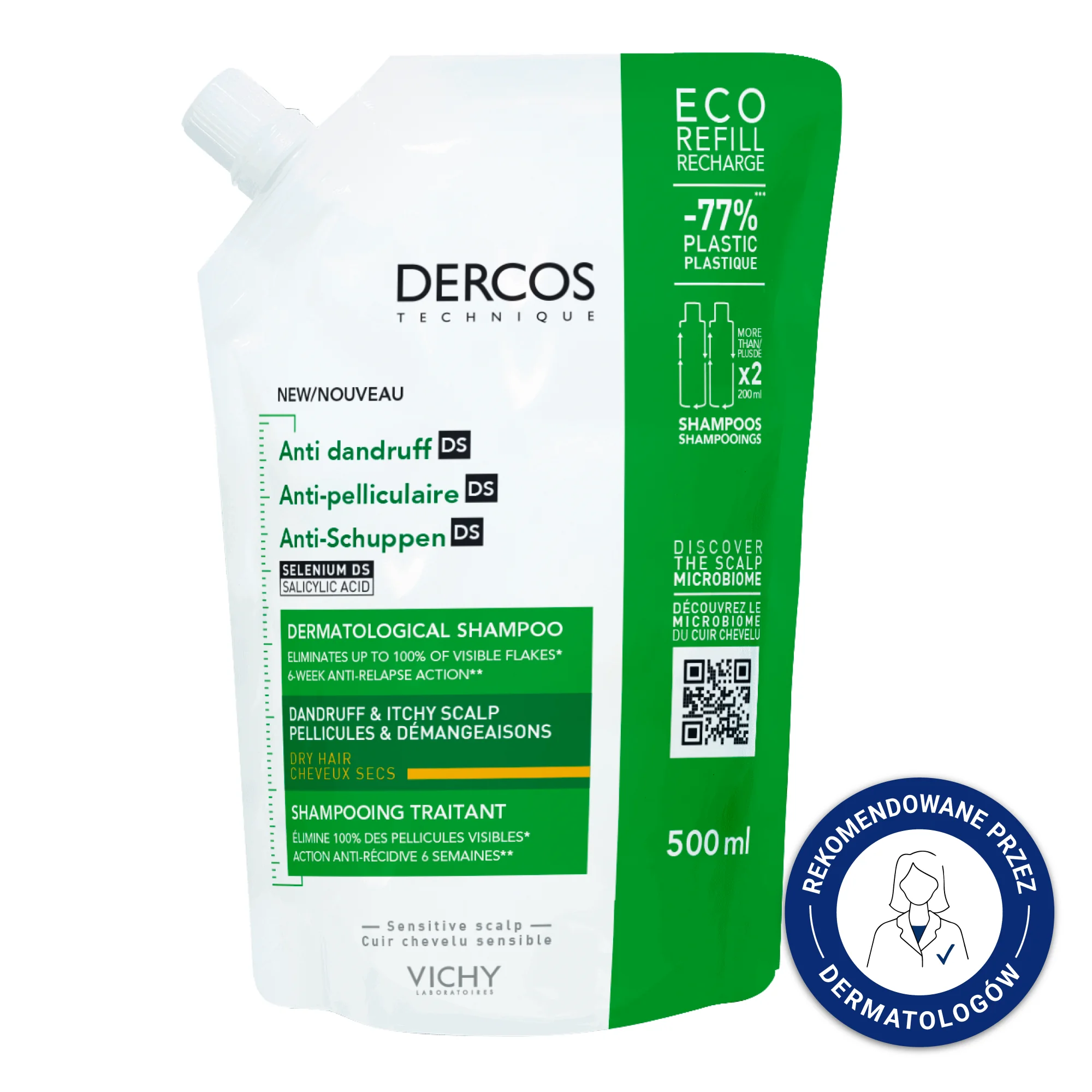Vichy Dercos szampon przeciwłupieżowy do suchych włosów (refill), 500 ml